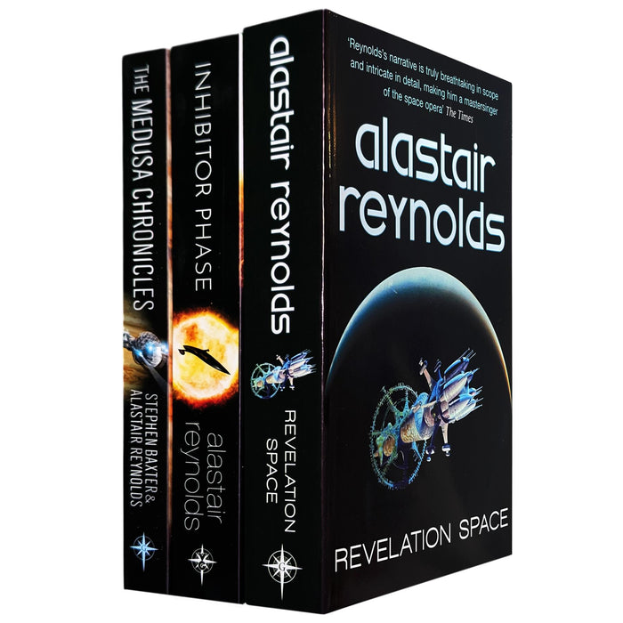 Alastair Reynolds & Stephen Baxter Collection – Space Exploration, Advanced Technology & Cosmic Threats in Medusa Chronicles, Inhibitor Phase & Revelation Space (3-Book Set)