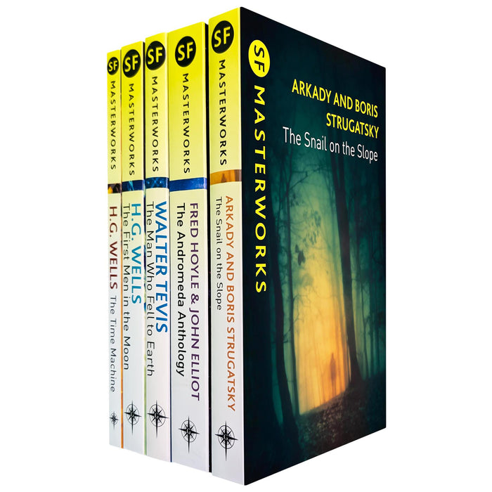 SF Masterworks Collection on First Contact & Parallel Worlds: Time Machine, First Men in the Moon, The Man Who Fell to Earth, Andromeda Anthology & Snail on the Slope (5-Book Set)