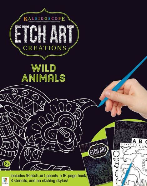 Hinkler - Kaleidoscope Etch Art Creations Wild Animals - Scratch Art Pad - Arts and Crafts for Adults - Perfect Gift for Art Lovers - Includes 16 Etch Art Pages Plus Stencil Sheets and More