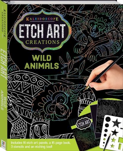Hinkler - Kaleidoscope Etch Art Creations Wild Animals - Scratch Art Pad - Arts and Crafts for Adults - Perfect Gift for Art Lovers - Includes 16 Etch Art Pages Plus Stencil Sheets and More