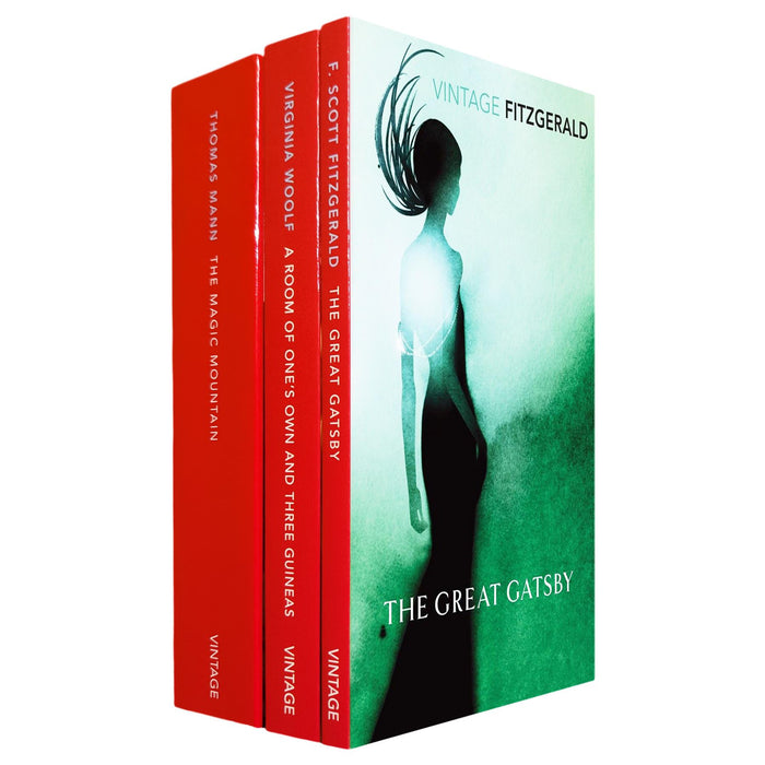 Vintage Modernist Classics: The Magic Mountain by Thomas Mann, A Room of One’s Own and Three Guineas by Virginia Woolf, The Great Gatsby by F. Scott Fitzgerald (3-Book Set)