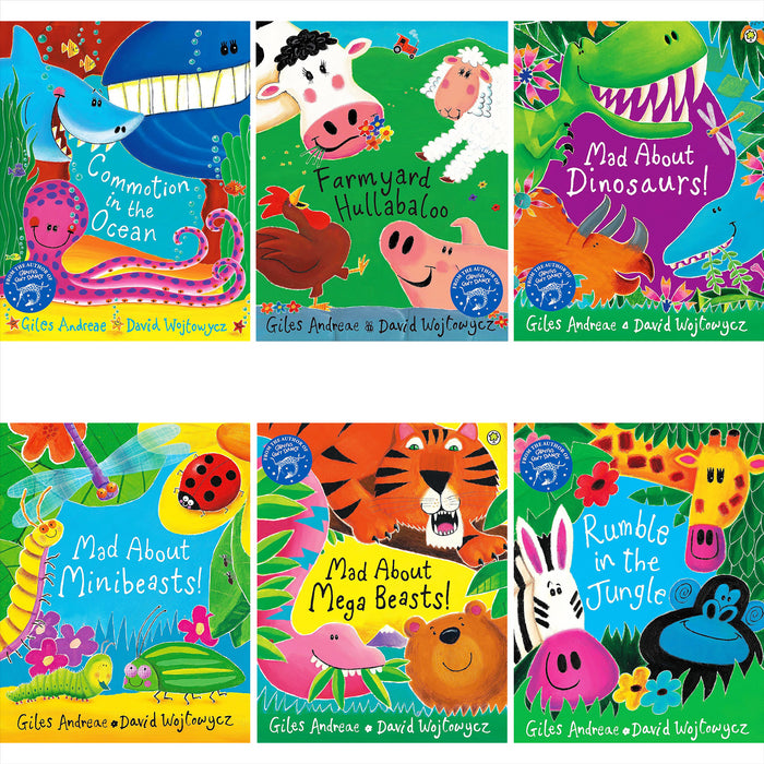 Farmyard Hullabaloo, Rumble in the Jungle, Commotion in the Ocean & More: A Collection of 6 Rhyming Animal Adventures by Giles Andreae & David Wojtowycz, Featuring Giraffes, Dinosaurs, and Minibeasts
