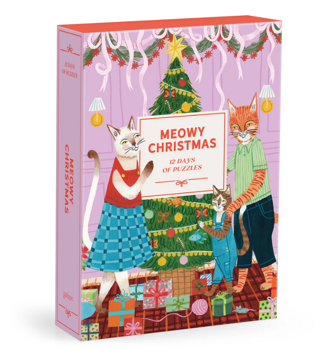 Galison Meowy Christmas Christmas Countdown – 12 Days of Puzzles Featuring 12 Cozy Cat Illustrations That Come Together As One Holiday Image