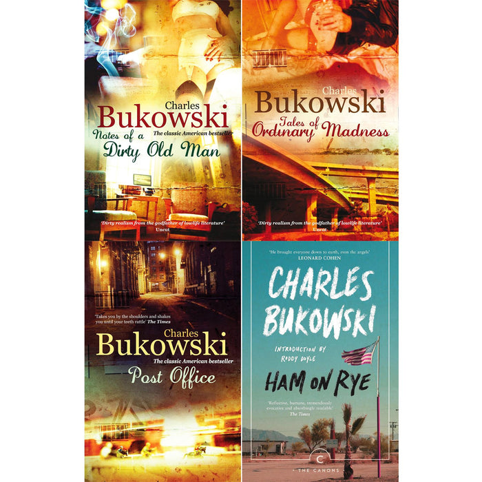 Charles Bukowski Four-Book Collection: Ham on Rye, Notes of a Dirty Old Man, Tales of Ordinary Madness, and Post Office – Raw and Provocative Stories of Life’s Gritty Realities