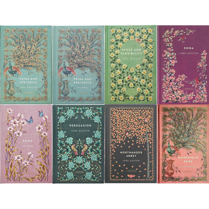 Jane Austen Cranford Collection (Hardcover, 6 Books) with 2 Journals – Elegant Set Featuring Pride and Prejudice, Sense and Sensibility, Emma, Persuasion, Northanger Abbey, and Mansfield Park