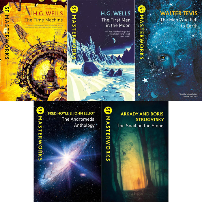 SF Masterworks Collection on First Contact & Parallel Worlds: Time Machine, First Men in the Moon, The Man Who Fell to Earth, Andromeda Anthology & Snail on the Slope (5-Book Set)