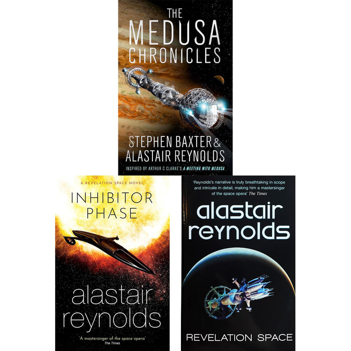 Alastair Reynolds & Stephen Baxter Collection – Space Exploration, Advanced Technology & Cosmic Threats in Medusa Chronicles, Inhibitor Phase & Revelation Space (3-Book Set)