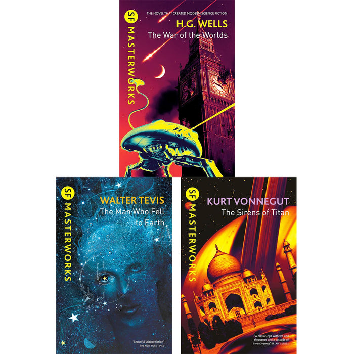 SF Masterworks Collection: Alien Invasions, Cosmic Exploration & Human Struggles in War of the Worlds by H.G. Wells, The Man Who Fell to Earth & Sirens of Titan (3-Book Set)