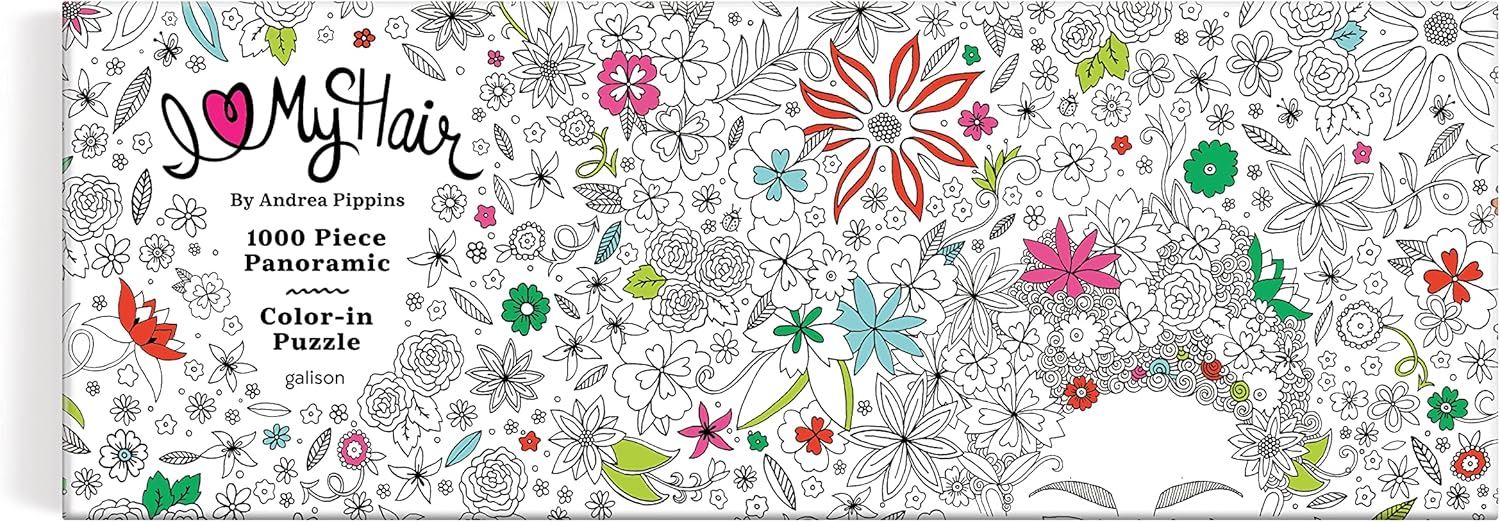 Galison 9780735375789 Andrea Pippins Flowers In Your Hair Colour-in Jigsaw Puzzle, Multicoloured, 1000 Pieces