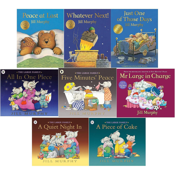 Bear & Large Family Collection by Jill Murphy: Five Minutes Peace, Mr Large in Charge, Whatever Next, Peace at Last & More - Classic Illustrated Picture Books (8-Book Set)