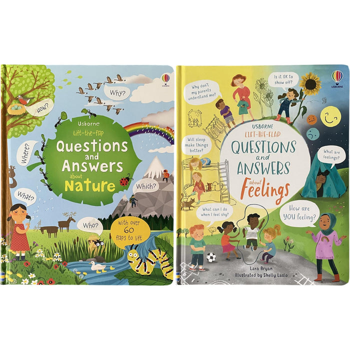 Usborne Lift-the-Flap Questions and Answers Collection: Nature & Feelings by Katie Daynes & Lara Bryan - Two Interactive Board Books Exploring the World and Emotions (2-Book Set)