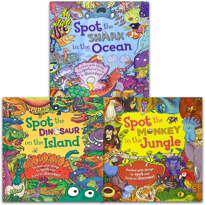 Stella Maidment Spot The Fact Series Collection 3 Books Set (Spot the Shark in the Ocean, Spot the Dinosaur on the Island, Spot the Monkey in the Jungle