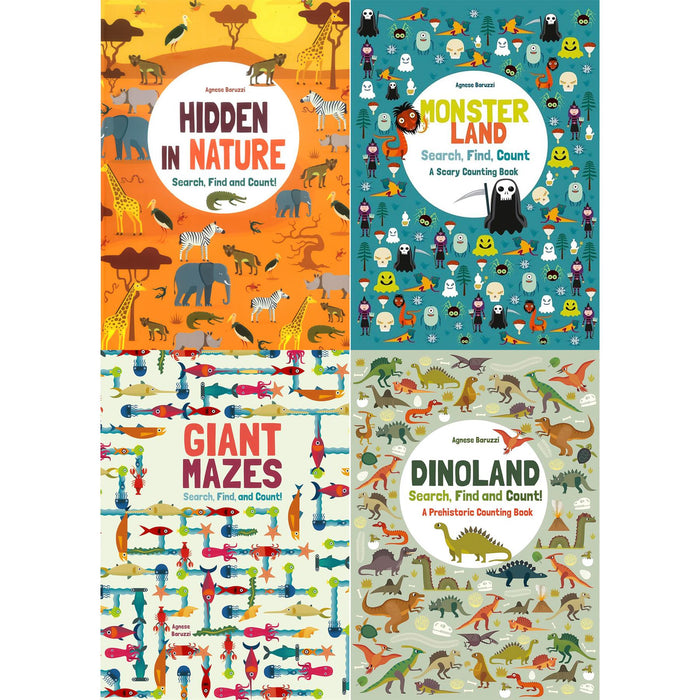 Agnese Baruzzi’s Search, Find & Count Collection: Engaging Counting Adventures Across Nature, Monsterland, Mazes, and Dinoland