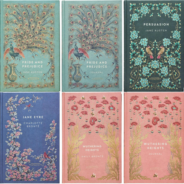 Pride and Prejudice & Persuasion by Jane Austen + Jane Eyre & Wuthering Heights by the Brontë Sisters (Hardcover, 4 Books + 2 Journals) – A Cranford Edition Set of Romance & Gothic Drama