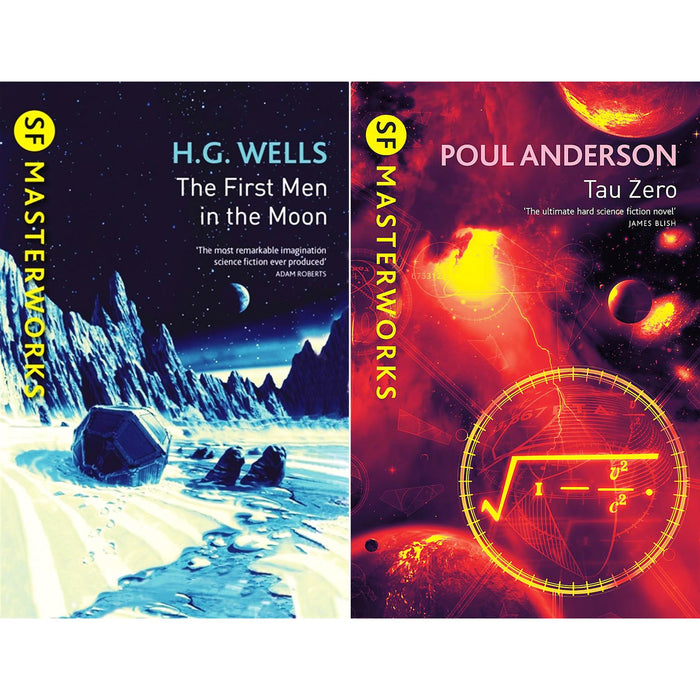 SF Masterworks Collection – Space Exploration & Human Survival in The First Men in the Moon by H.G. Wells & Tau Zero by Poul Anderson (2-Book Set)
