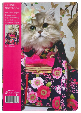 Ashridge: A5 Lined Notebook - Cat in Pink Kimono