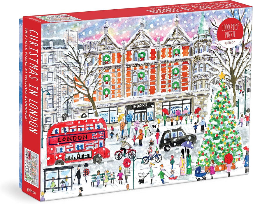 Galison 9780735378353 Michael Storrings Christmas 1000 Piece Puzzle Fun and Challenging Activity with Bright and Bold Artwork of The London Holiday Season for Adults and Families, Multicoloured