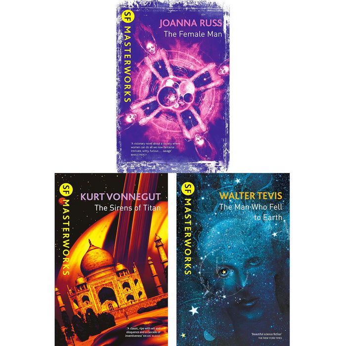 SF Masterworks Collection: Gender, Identity & Cosmic Adventures in The Female Man by Joanna Russ, Sirens of Titan by Kurt Vonnegut & The Man Who Fell to Earth by Walter Tevis (3-Book Set)