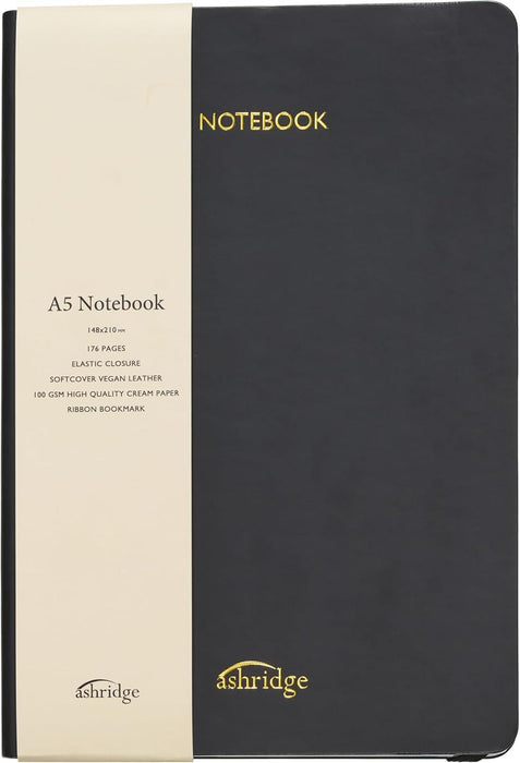 Ashridge: A5 PU Rainbow Edge Plain Notebook - Black
