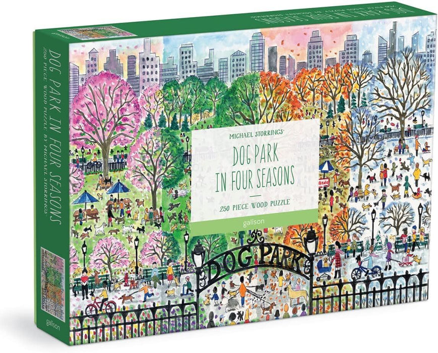 Galison 9780735373105 Michael Storrings Dog Park in Four Seasons Wooden Jigsaw Puzzle, Multicoloured, 250 Pieces