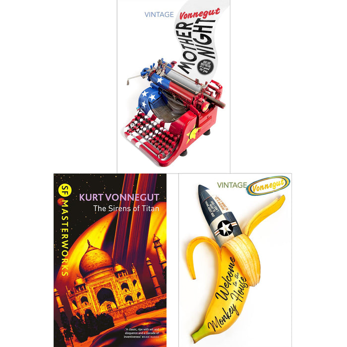 Kurt Vonnegut Satirical & Sci-Fi Collection – Mother Night, Sirens of Titan & Welcome to the Monkey House – Exploring Absurdity, Identity, and the Human Condition (3-Book Set)