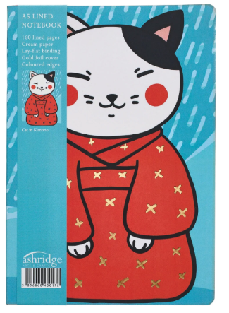 Ashridge: A5 Lined Notebook - Kawaii Cat in Red Kimono