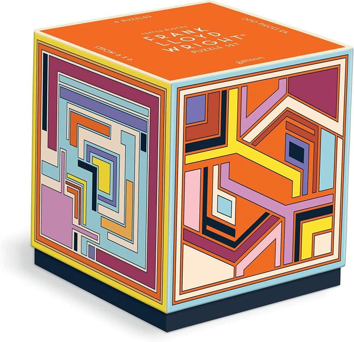 Galison 9780735376236 Frank Lloyd Wright Textile – 4 200-Piece Puzzles Block Set with Iconic Geometric Illustrations for Coffee Table Amusement and Décor