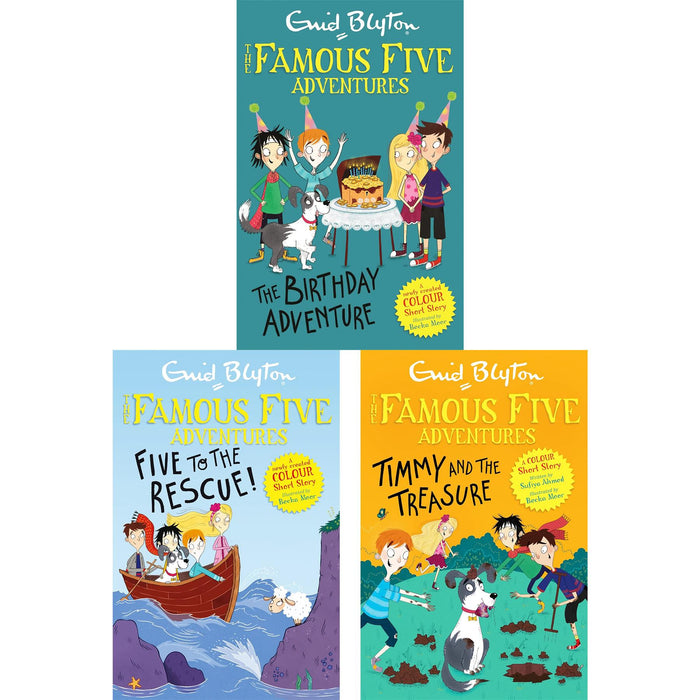Famous Five Colour Short Stories – 3-Book Adventure Collection by Enid Blyton: The Birthday Mystery, Timmy’s Treasure & A Daring Rescue
