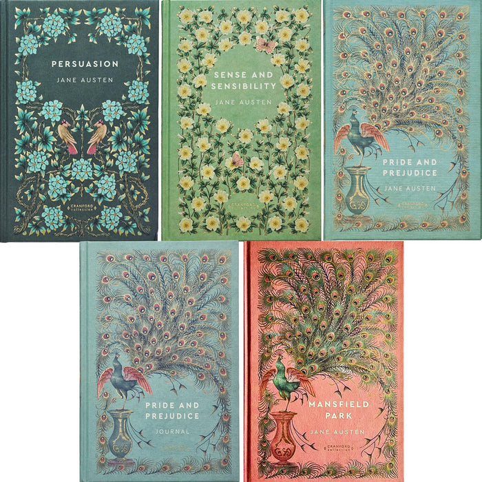 Jane Austen Cranford Edition Romantic Classics (Hardcover, 4 Books) with Pride and Prejudice Journal – Timeless Tales of Love, Wit, and Society in Elegant Gold-Stamped Designs