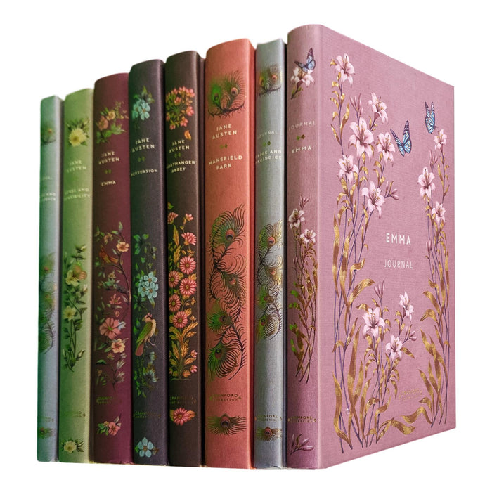 Jane Austen Cranford Collection (Hardcover, 6 Books) with 2 Journals – Elegant Set Featuring Pride and Prejudice, Sense and Sensibility, Emma, Persuasion, Northanger Abbey, and Mansfield Park