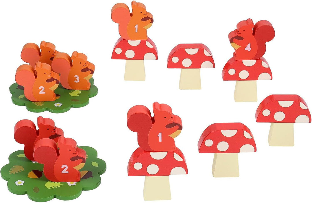Petit Collage: Squirrel Jump | includes 8 Wooden Squirrels for 2 Players | Reach The Nest First to Win | Don't get Knocked off by your Opponent | Great for 2 Players, Ages 4+