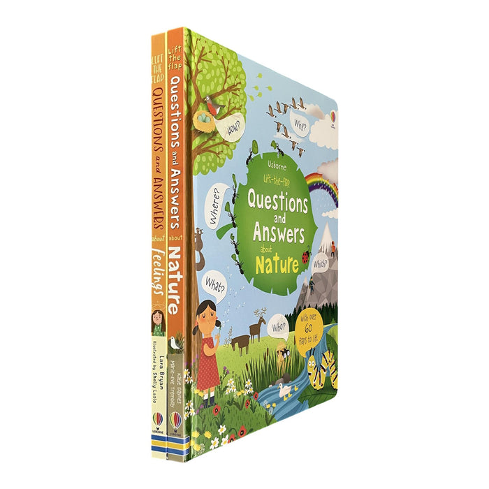 Usborne Lift-the-Flap Questions and Answers Collection: Nature & Feelings by Katie Daynes & Lara Bryan - Two Interactive Board Books Exploring the World and Emotions (2-Book Set)