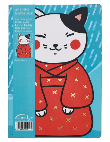 Ashridge: A5 Blank Notebook - Kawaii Cat in Red Kimono