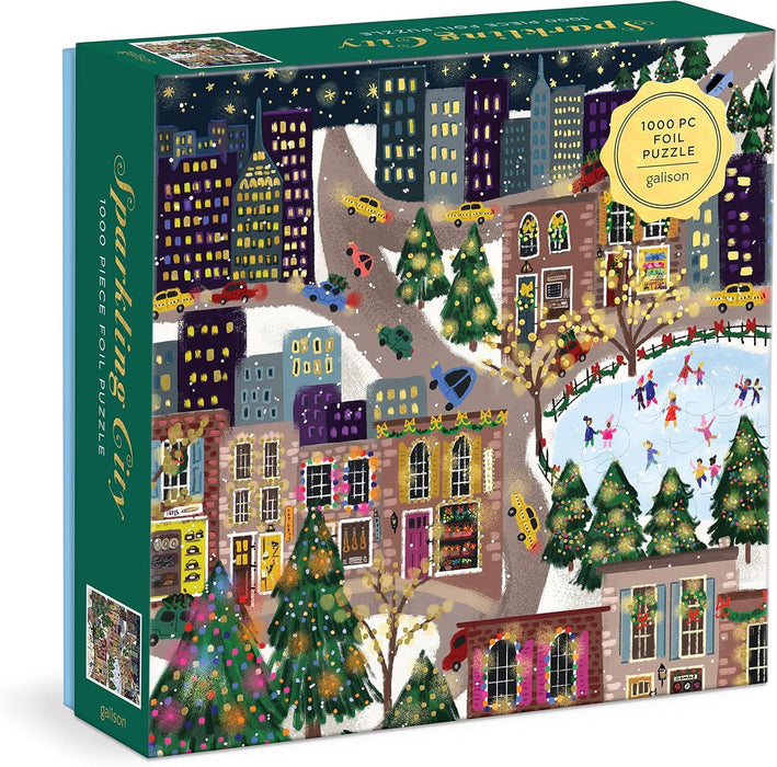 Galison 9780735376410 Sparkling 1000 Piece Puzzle with Illustrations of Colorful Merriments in The City with Gold Foil Accents, Multicoloured