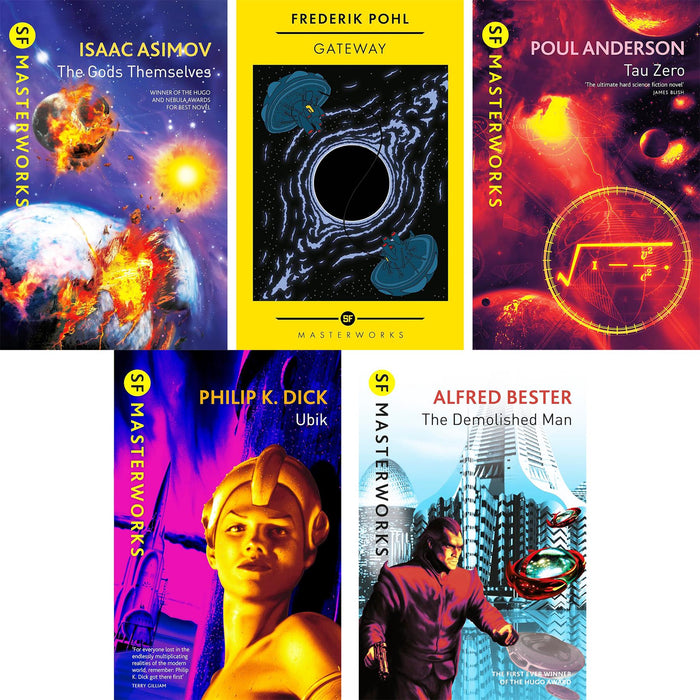 SF Masterworks Collection: Cosmic Exploration & Scientific Discoveries in Gods Themselves by Isaac Asimov, Gateway by Frederik Pohl, Tau Zero by Poul Anderson & More (5-Book Set)