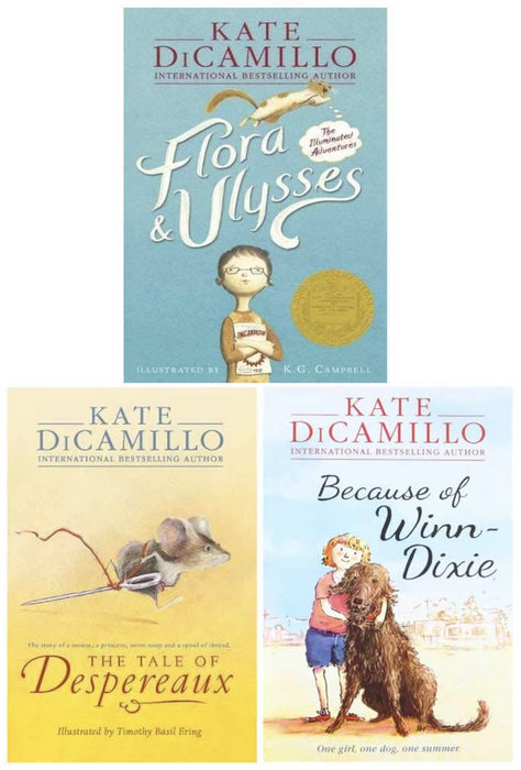 Kate Dicamillo The Tale of Despereaux, Flora and Ulysses and Because of Winn-Dixie 3 Books Colletcion